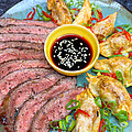Dry Aged Galicien Flank Steak mit Shrimp Gyoza aus dem Air Fryer
