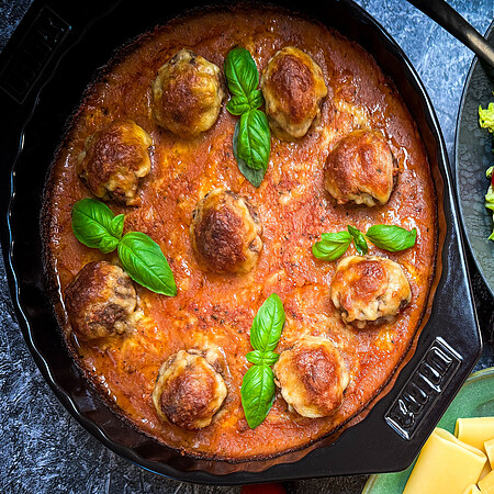 Hackb�llchen Toskana mit Schiaffoni & Mozzarella
