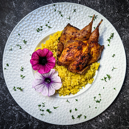 �Roadkill�-Wachtel auf cremigem Risotto Milanese